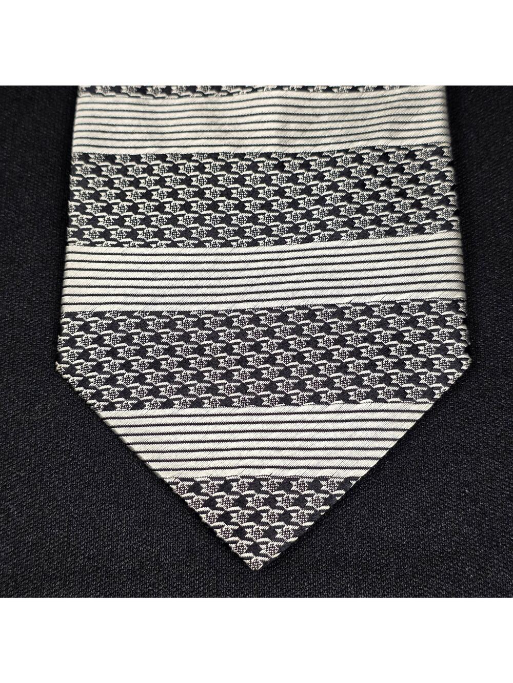 EXECUTIVE COLLECTION Men's Tie Black Silver Geometric Striped 100% Silk